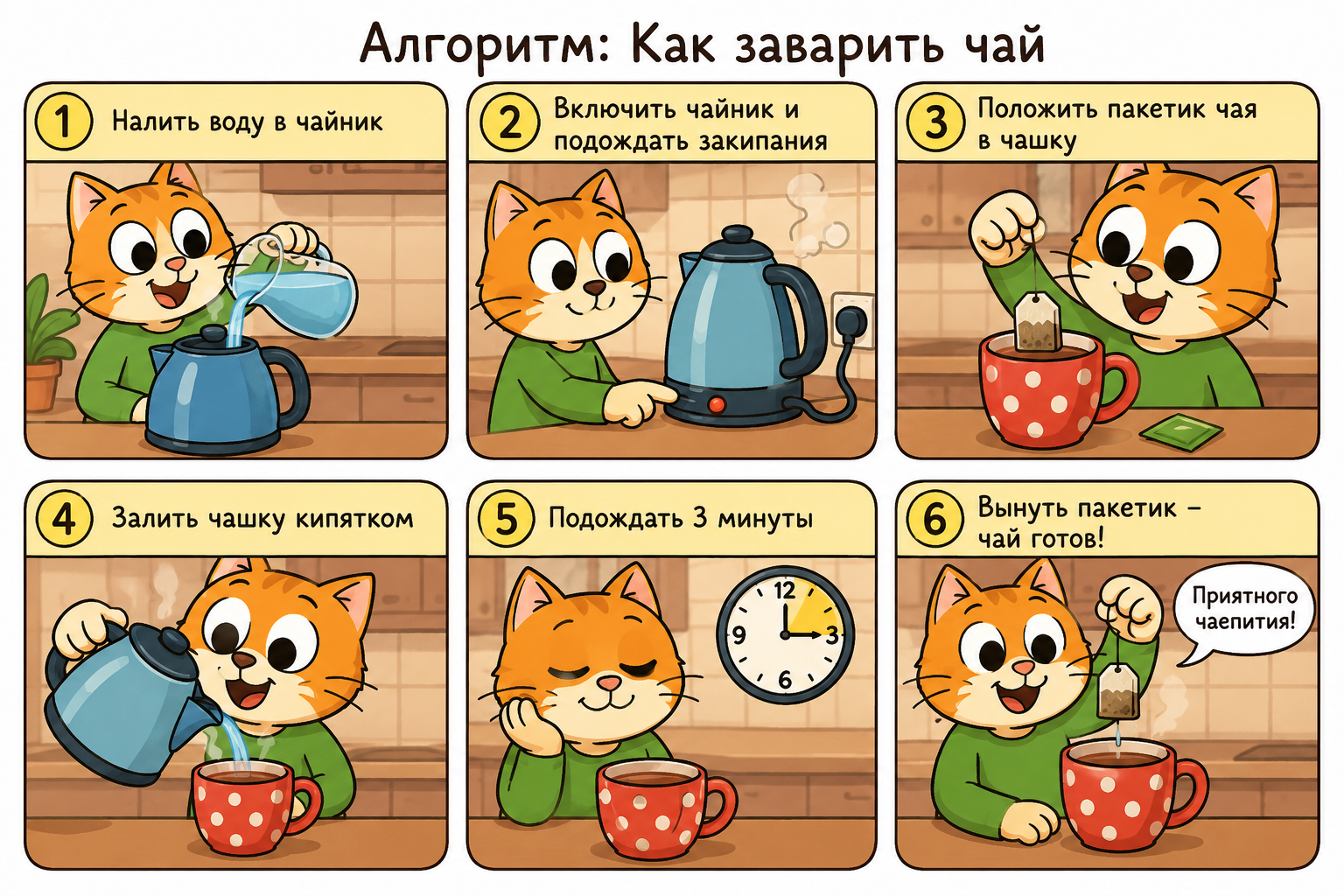 Алгоритм заваривания чая по шагам