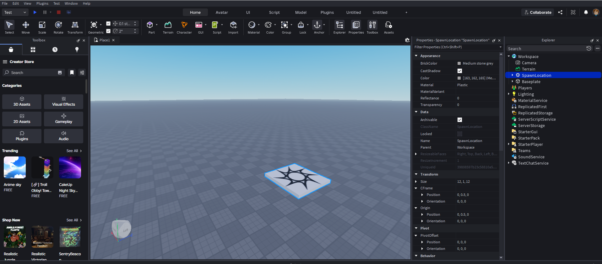 Интерфейс Roblox Studio