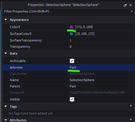 Свойства SelectionSphere